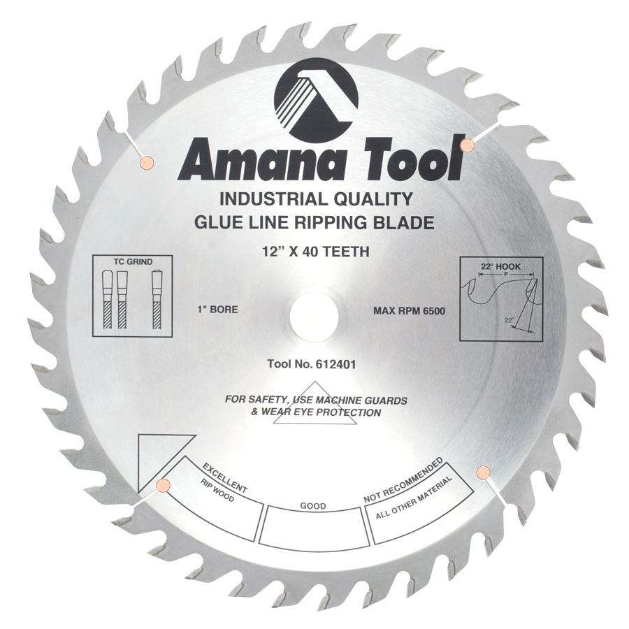 AMANA 612401 12"/40T GLUE RIP TCG 1" BORE