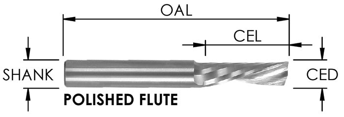 O FLUTE DOWNCUT – 1 FLUTE (POLISHED) – HARD PLASTIC