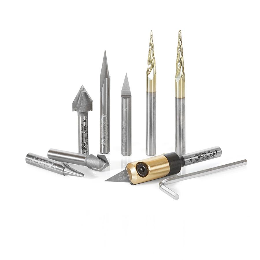 AMANA AMS-128 8PC CNC V CARVING SET 1/4"SHNK