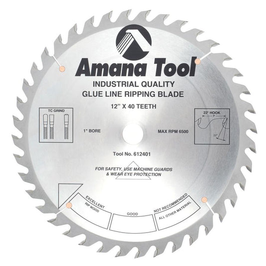 AMANA 612401 12"/40T GLUE RIP TCG 1"  BORE