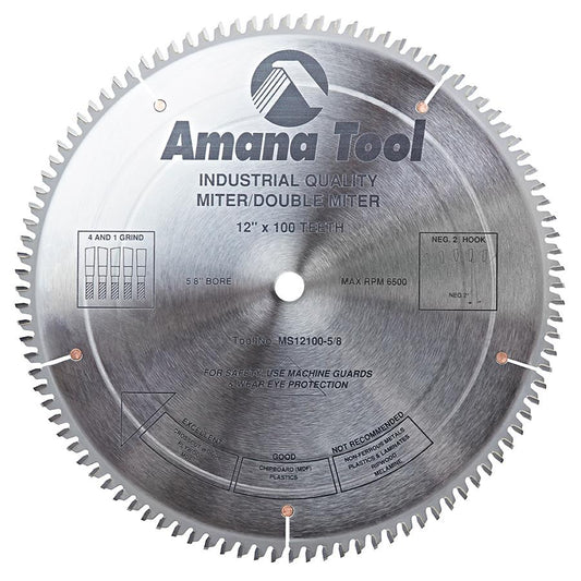 AMANA TOOL: MS12100-5/8 12"/100T MITERBOX 4&1 5/8 BORE