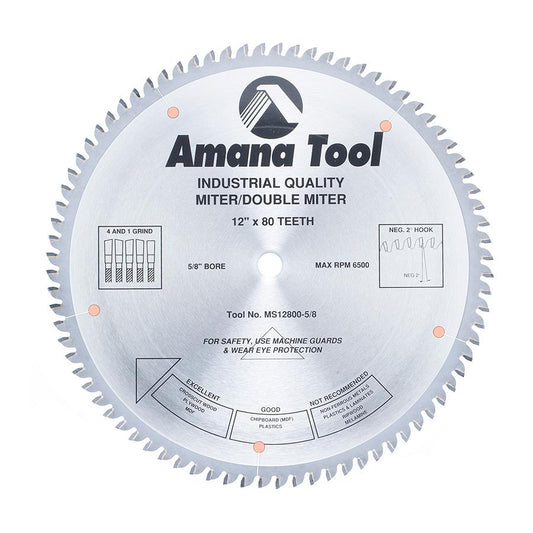 AMANA MS12800-5/8 12"/80T MITER BOX 4&1 5/8 BORE